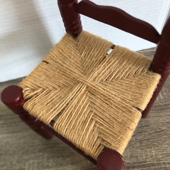 Vtg Red Wooden Chair with Woven Seat - Picture 6 of 11